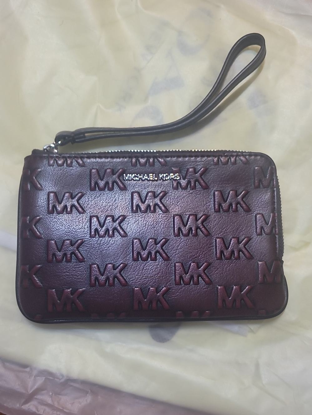 Michael Kors Men's Embossed MK Wristlet - Deep Burgundy